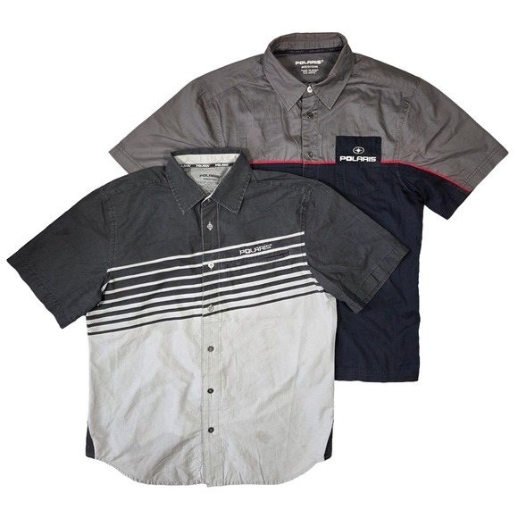 Polaris Shirts Mens M Button Down Short Sleeve Work Mechanic Dirt Bike Racing - Picture 1 of 7